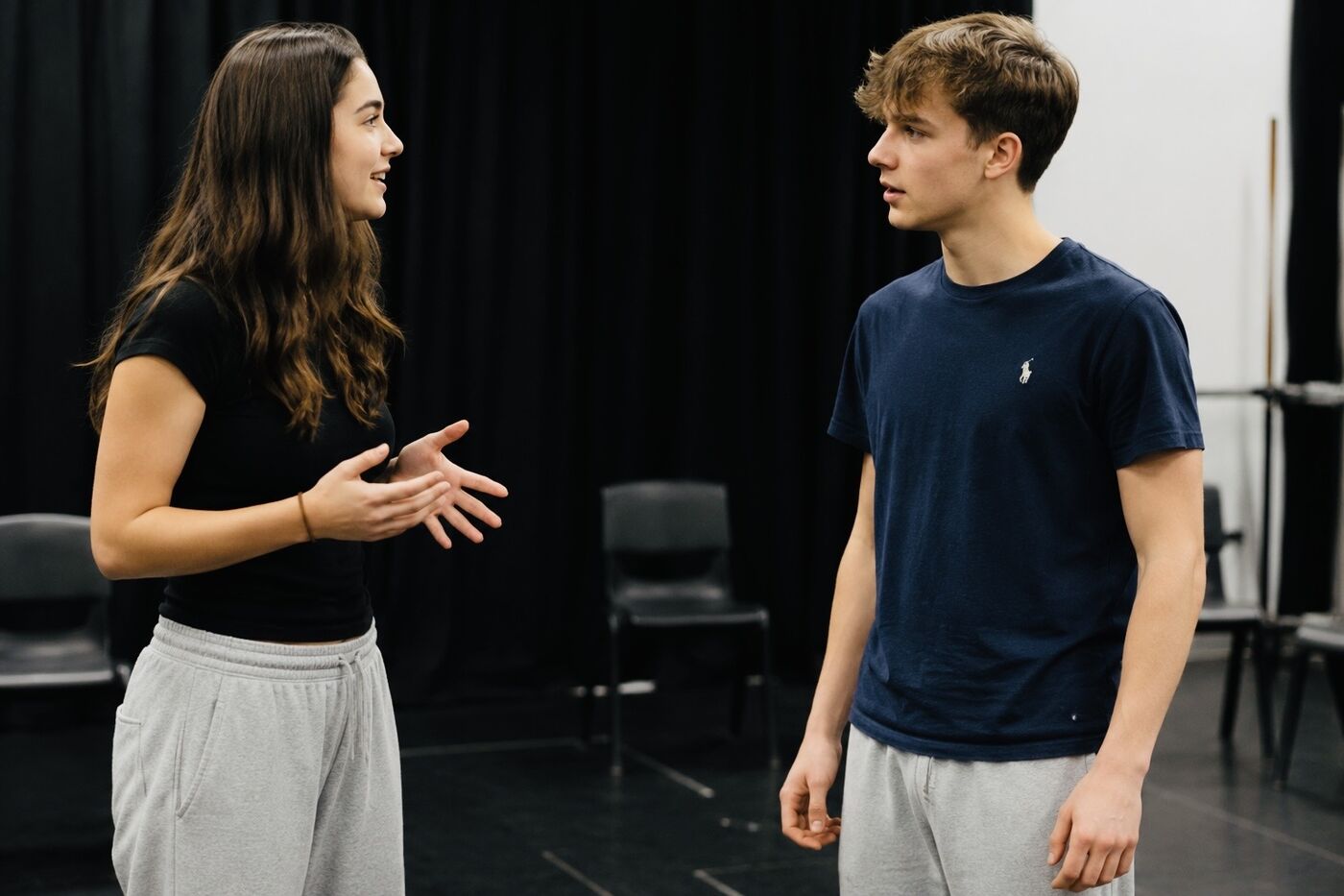 Two students rehearsing a scene together